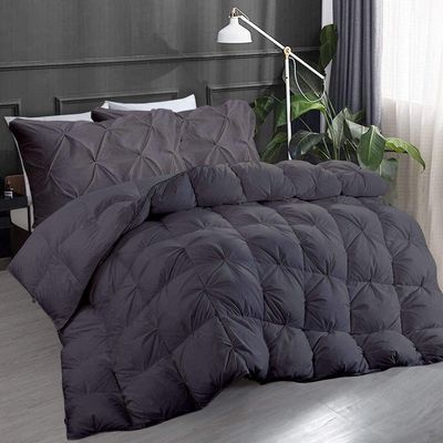 All-Season Classic 5 Piece Pinch Pleated Comforter Set Twin XL Size, Dark Grey 100% Pure Soft Cotton 500 GSM Fill Power Fluffy, Baffle Box Goose Down Ultra-Soft 1 Comforter with 4 Pillowcases
