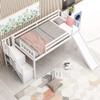 Twin Low Loft Bed with Adjustable Slide/Staircase/Storage Shelves for Kid/Boy/Girl/Teens, Full-Length Guardrails, Solid Wood, Space-Saving (White+Low Loft Bed) view 4