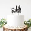 ArogGeld Love Family Wedding Cake Topper Bride and Groom With Three Boys Customized Wedding Date Name Bride & Groom Cake Topper for anniversary Engagement Wedding Party Decorations, Black