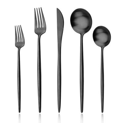 30-piece Snplowum Luxury 18/10 Stainless Steel Silverware Flatware Set, Matte Heavy Cutlery Set Ideal For Home Dinner Couple Restaurant Party Banquet, Service for 6 (Black)