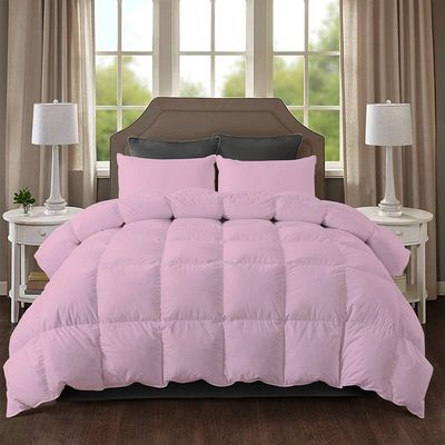 100% Organic Cotton All-Season - Box Stitched Comforter Set (1 Comforter with 2 Pillow Cases) 500 GSM Fill Power Duvet Insert with Corner Tabs Comforter Set Cal-King/King Size - Pink