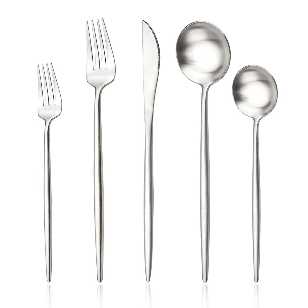 30-piece Snplowum Luxury 18/10 Stainless Steel Silverware Flatware Set, Matte Heavy Cutlery Set Ideal For Home Dinner Couple Restaurant Party Banquet, Service for 6 (Silver)
