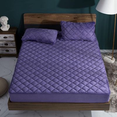 CFYCYHDZHT Bedding Set,Autumn Winter Thick Quilted Crystal Velvet Deep Pocket Fitted Sheets, Bedroom Warm Solid Color Mattress Protector Purple 135200cm+36cm