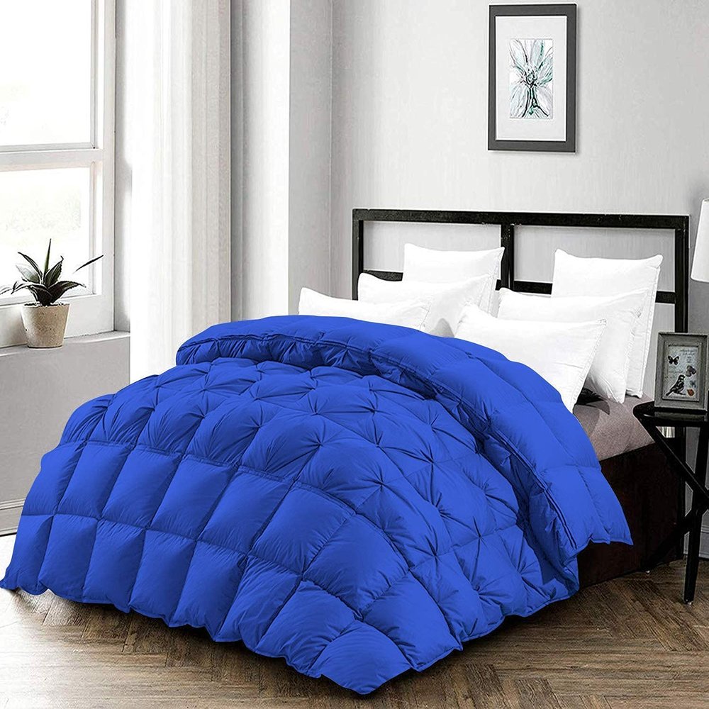 3 Piece Half Pinch Pleated Comforter Full (90'' x 90'') Set All Season Premium 800 Thread Count 100% Egyptian Cotton Super Soft Royal Blue