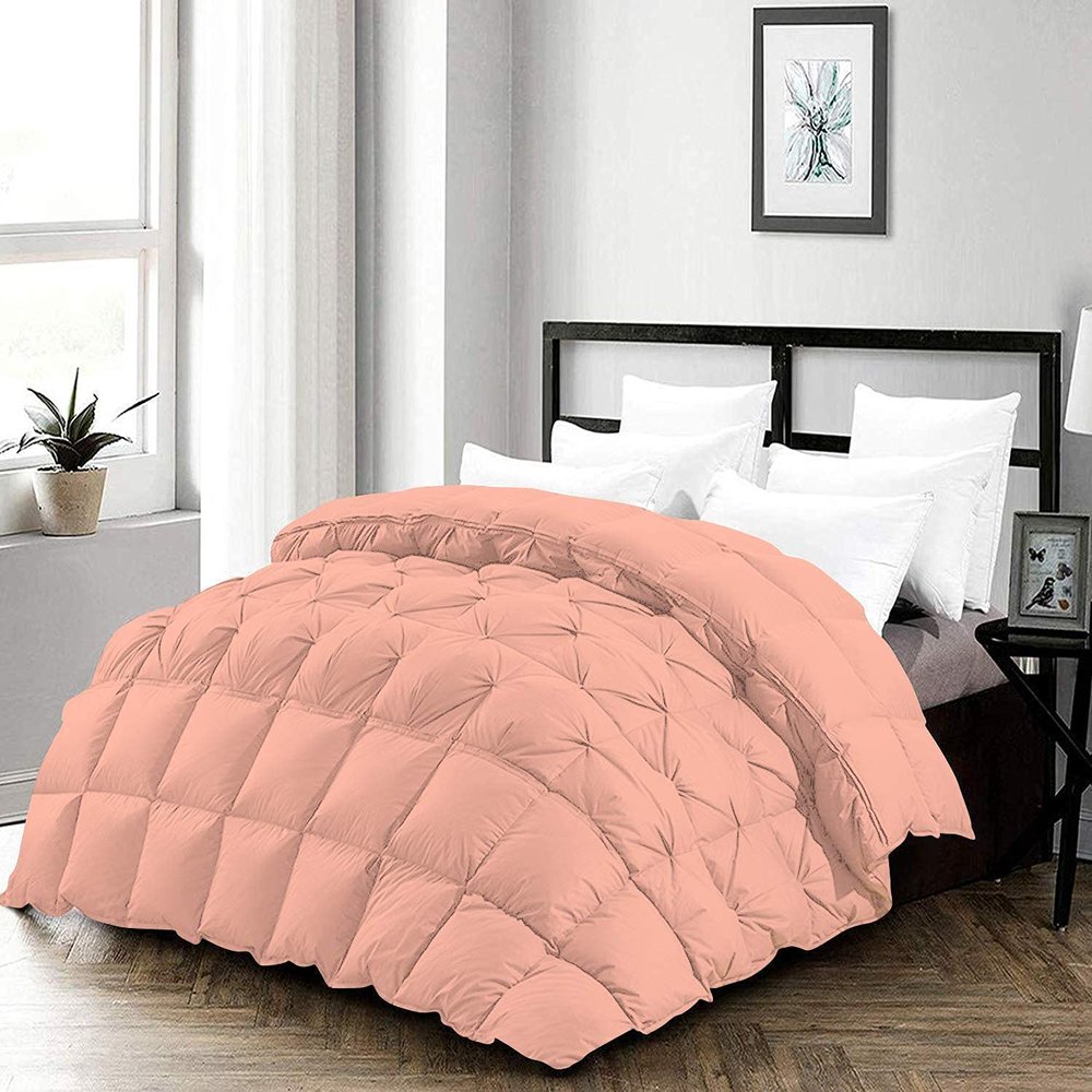 3 Piece Half Pinch Pleated Comforter Twin-XL (68'' x 90'') Set All Season Premium 800 Thread Count 100% Egyptian Cotton Super Soft Peach