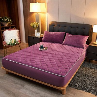 CFYCYHDZHT Extra Deep Pocket Sheets,Thick Warm Crystal Velvet Mattress Protection Cover, Bedroom Quilted Cotton Non Slip Embroidery Solid Color Bed Sheets Purple 120cmx200cm