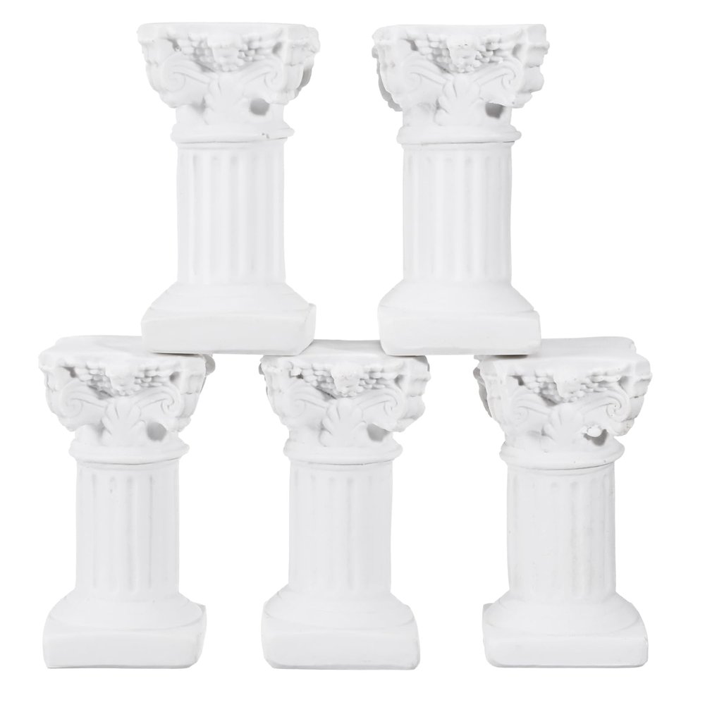 Holibanna Roman Pillar Statues 5 Pieces Resin Mini Greek Column Pedestal Stands for Home Garden Decor Wedding Photography Props 2.55X1.33X1.29In