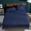 CFYCYHDZHT Bed Cover Room,Autumn Winter Thick Quilted Crystal Velvet Deep Pocket Fitted Sheets, Bedroom Warm Solid Color Mattress Protector Navy Blue 150200cm+25cm view 1