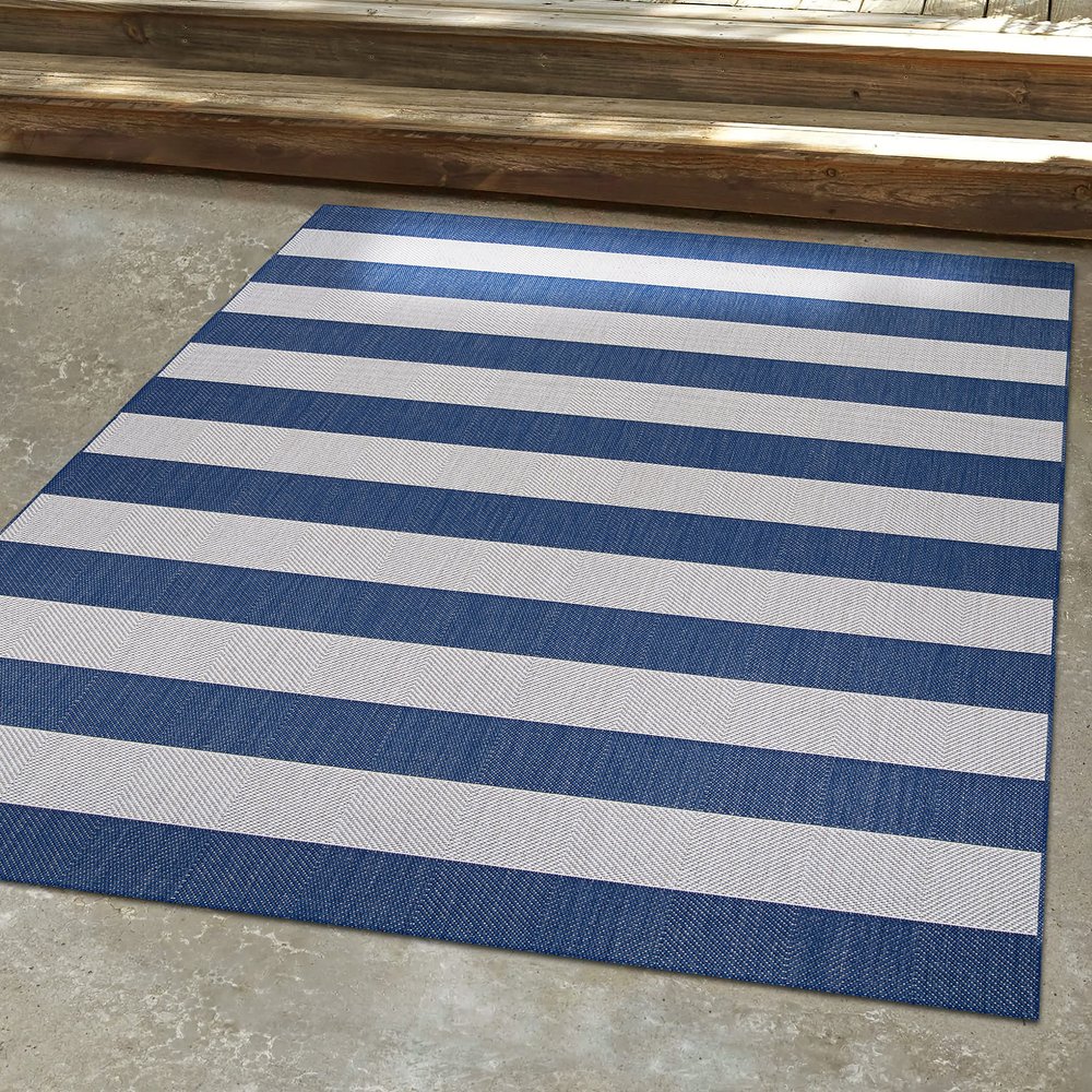 Couristan Afuera Indoor Outdoor Rug - Yacht Club 2' x 3'7" Mat in Midnight Blue and Ivory, Striped, Hose Washable, Pet- Kid Friendly Home Decor for Living Room, Patio Furniture Set, Kitchen