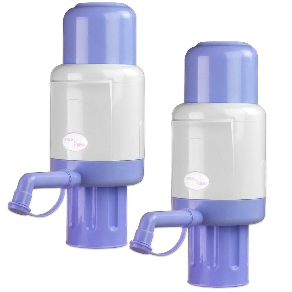 TERA PUMP Manual Water Pump for 5 Gallon Bottles, Fits Most 2-6 Gallon Bottles, Manual Hand Pressure Water Dispenser, 3 Tube Lengths, Sanitary Cap, Cleaning Brush, BPA-Free Food Grade Material, 2 Pack