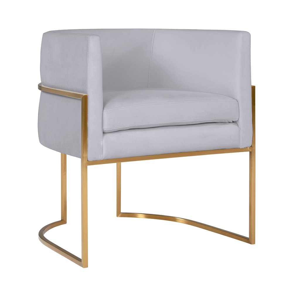 Tov Furniture Giselle Upholstered Velvet Dining Chair with Metal Frame (Grey with Gold Frame)