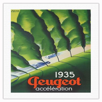 1935 Peugeot Acceleration (Acclration) - Vintage Automobile Poster by Paul Colin - Fine Art Rolled Canvas Print 20in x 26in
