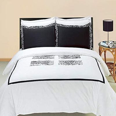 4PC Bedding Set- Duvet Cover and Duvet Insert Features Extra Warm Dobby Down Alternative Duvet Comforter Insert along with 100% Cotton Embroidered Burbank Duvet Cover Set (King/Cal-King, White)
