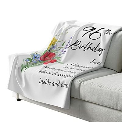 96th Birthday Throw Blanket Gifts for Her - Love and Happiness - Happy BD 96 Year Old Women - Happy Party Decoration Couch Bed Sofa Colorful Cute Design - Sherpa Fleece - 50x60