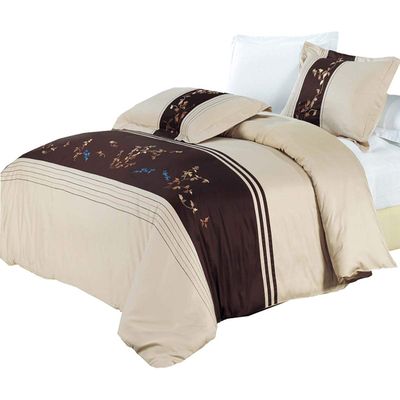 4PC Bedding Set- Duvet Cover and Duvet Insert Features Extra Warm Dobby Down Alternative Duvet Comforter Insert along with 100% Cotton Embroidered Celeste Duvet Cover Set (Full/Queen, Beige)