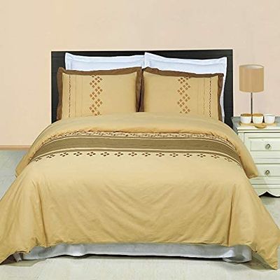 4PC Bedding Set- Duvet Cover and Duvet Insert Features Extra Warm Dobby Down Alternative Duvet Comforter Insert along with 100% Cotton Embroidered Lakewood Duvet Cover Set (Full/Queen, Soft Khaki)
