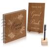 Creawoo Wooden Wedding Guest Book Reception Sign in Photo Album with Table Sign, Pen & Holder, Hardcover Memory Registry Guestbook with 90 White Pages for Baby Shower, Birthday, Bridal Shower, Wedding view 1