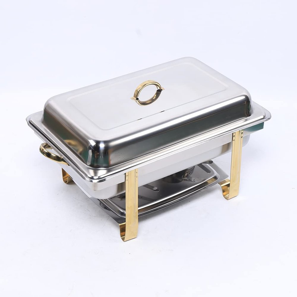 9L Stainless Steel Gold Warming Container Rectangular Chafing Dish Dinner Serving Buffer Warmer Set Tray Buffet Catering For Wedding, Graduation or Other Banquets Events