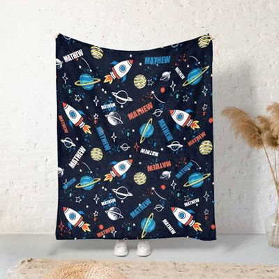 Artsadd Custom Blanket for Baby Boys Girls with Name,Outer Space Personalized Blankets Add Name for Room Decor Travel Sofa, Fuzzy and Soft Throw Blanket Birthday for Kids 40"x50"
