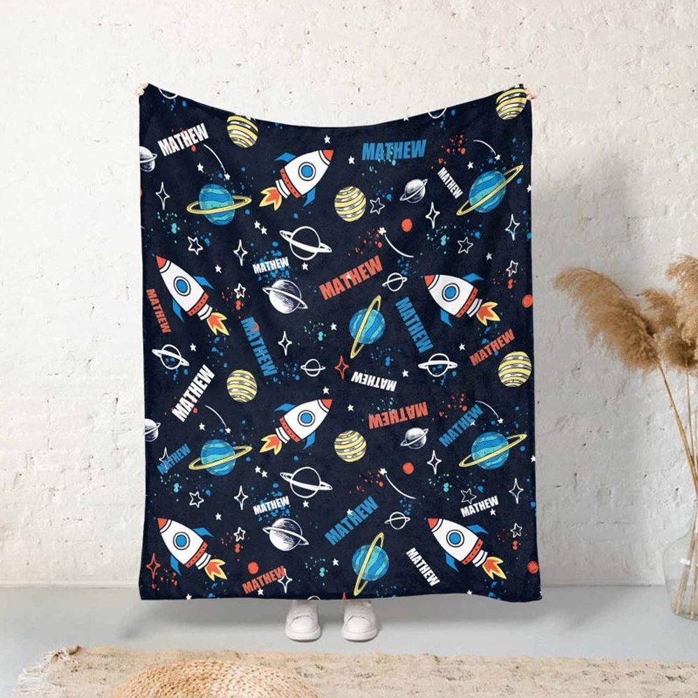 Artsadd Custom Blanket for Baby Boys Girls with Name,Outer Space Personalized Blankets Add Name for Room Decor Travel Sofa, Fuzzy and Soft Throw Blanket Birthday for Kids 40"x50"