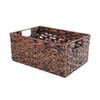 Rectangular Wicker Storage Basket, Dark Water Hyacinth Basket With Inside Handles Shelves Kitchen Office Desk (Large) view 2