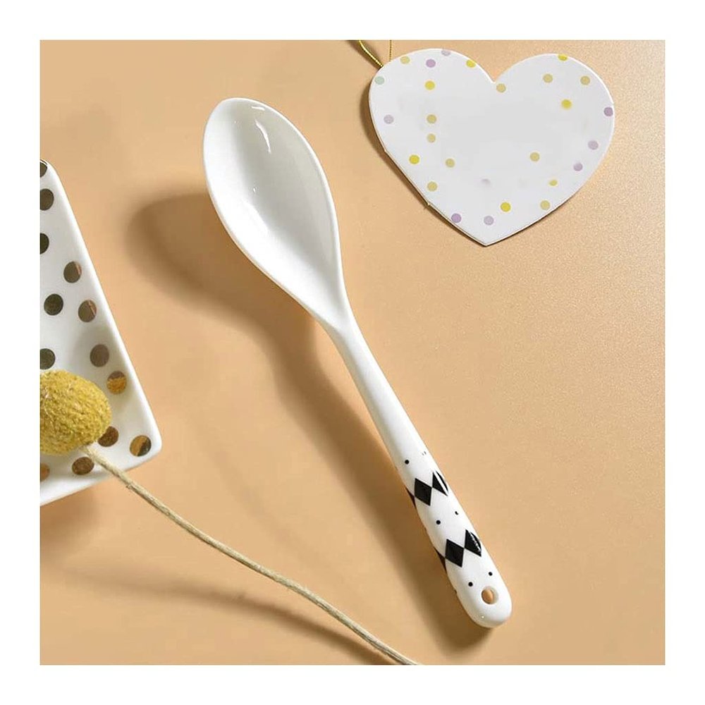 Tea spoons Ceramic spoon Household kitchen spoon Long-handled dining table and rice spoon Soup spoon Dessert Milk Tea Coffee 5pcs Ice tea spoons (Color : E)