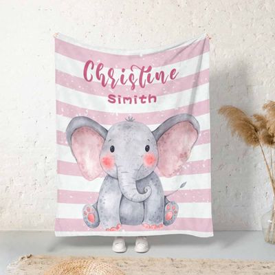 Artsadd Custom Blanket for Baby Boys Girls with Name Elephant Personalized Blankets for Toddler Soft Animal Throw Blanket Birthday Gifts for Kids 40"x50"