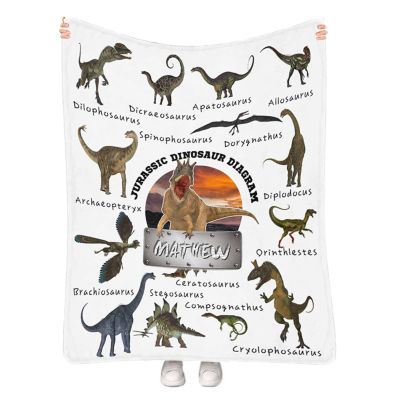 Personalized Dinosaur Blanket for Boys Girls, Custom Jurassic Dino Baby Blankets with Name, Customized Gifts for Toddlers Teen Dinosaur Fans, Fleece Throw Blanket for Bed Sofa Couch Camp 40"x50"