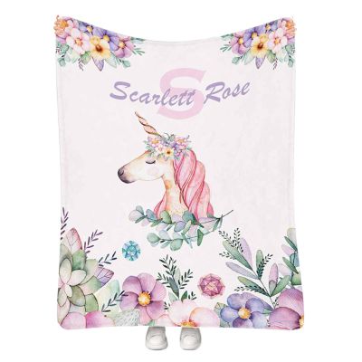 Custom Baby Blanket with Name Unicorn Blanket Personalized Baby Blanket for Girls Boys Soft Throw Fleece Blanket Customized Name Receiving Swaddle Blanket Birthday for Kids 50"x60"