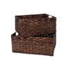 Rectangular Woven Water Hyacinth Basket,Dark Storage Basket With Inside Handle Shelves Kitchen Office Desk (Set of 2) view 2