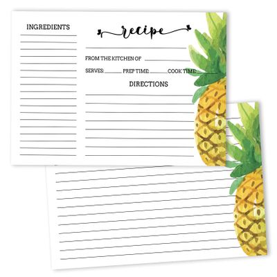Inkdotpot 4x6 Inch Recipe Cards (Set of 50), Thick Double Sided Premium Card Stock- Modern Style White Recipe Notecards for Weddings- Bridal- Baby Shower - Pineapple Theme