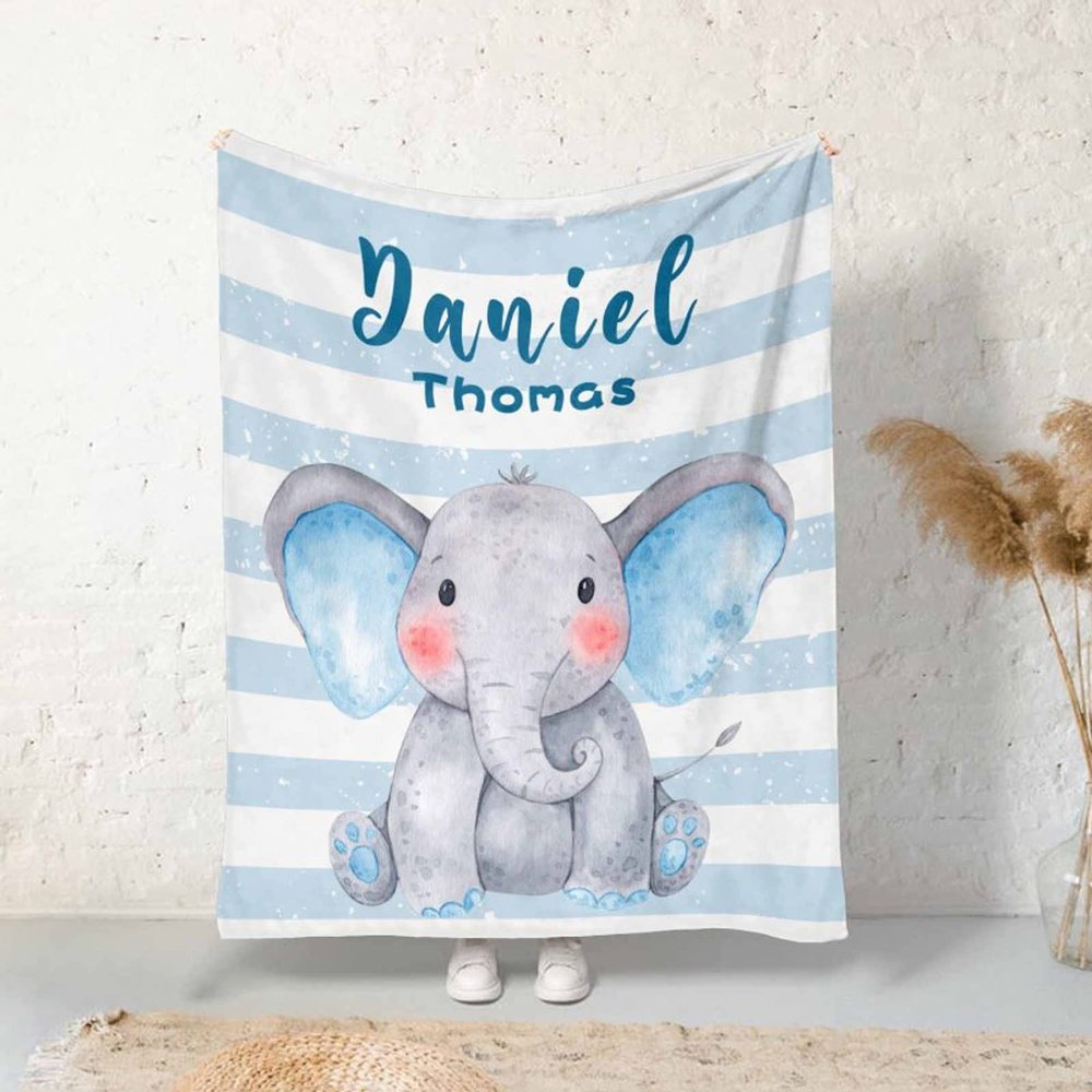 Artsadd Custom Blanket for Baby Boys Girls with Name Elephant Personalized Blankets for Toddler Fuzzy and Fleece Soft Animal Blanket Birthday Gifts for Kids 40"x50"