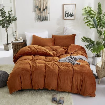 CLOTHKNOW Burnt Orange Fluffy Duvet Cover Set Queen Velvet Bedding Sets Flannel Bedding Duvet Cover Full Rust Comforter Cover Sets Queen