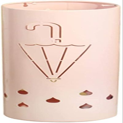 LJYT Slim Freestanding Umbrella Stand, Modern Round Hollowed Out Umbrella Holder with 3 Hooks, for Small Space/Corner/Entryway (Color : Pink)