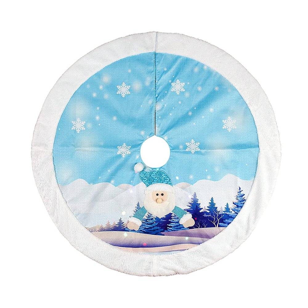 TITA-DONG Pre-lit Christmas Tree Skirt, Santa Claus Glowing Tree Skirt with LED Light, Cute Cartoon Pattern Christmas Pattern Tree Skirt for Indoor Outdoor Home Holiday Decoration