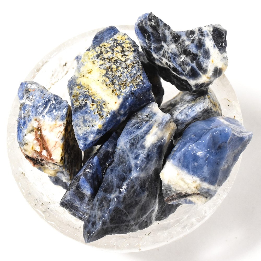 20PCs Blue Black White Sodalite Rough Stones UV Reactive Natural Gemstone Quartz Crystal Mineral Raw Specimens - Brazil