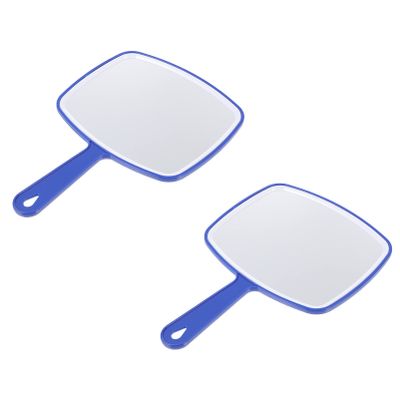 Beaupretty 2pcs Hand Mirror Makeup Mirror with Long Handle Handheld Cosmetic Mirror Portable Vanity Mirror for Purse Bag Travel Girls Women Blue