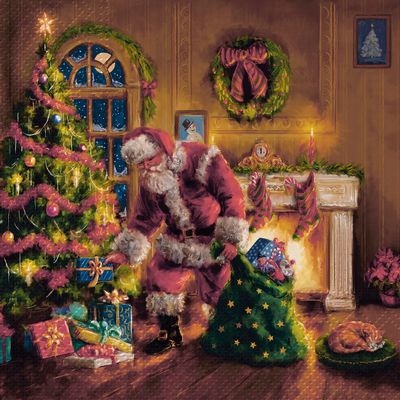 Abbott Collection 88-L-231800 Large Santa is Here Napkins. 20 Pack, Multi