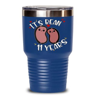 11th Anniversary Tumbler for Husband Wife Funny Vegan Vegetarian Food Pun Its Bean 11 Years Steel Eleventh Yr Married Cute Keepsake for Couple 20 or 3