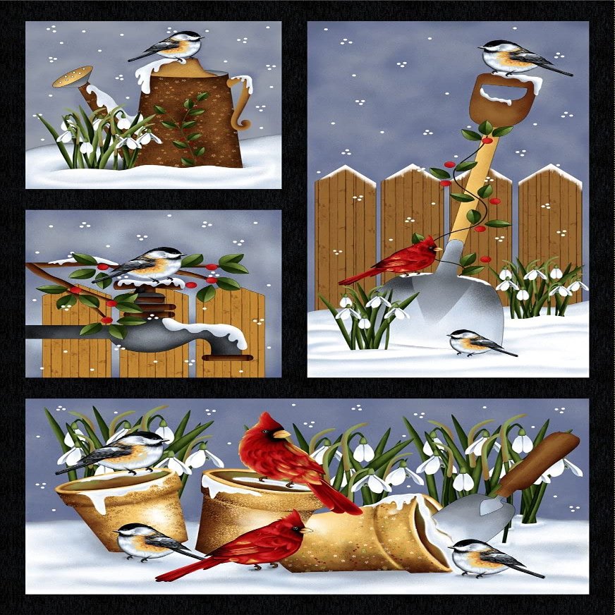 Frozen in Time Birds in The Snow Panel 100% Cotton Fabric Henry Glass