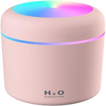 Portable Colorful Mini Humidifier - Essential Oil Diffuser H2O Ultrasonic 300 ml USB Air for Bedroom, Car, Office, Desktop with light & 2 Mist Modes (Pink) 4.69*3.07*3.07inch