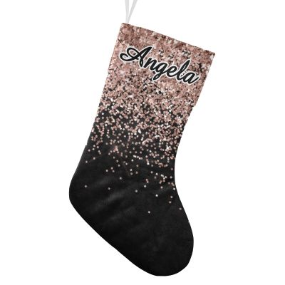 CUXWEOT Personalized Pink Rose Gold Sparkle Bling Print Christmas Stockings Customize Name Candy Bag for Family Holiday Party Decorations Gift 17.52 x 7.87 Inch