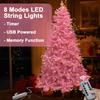 7.5ft Pink Christmas Tree with USB String Lights, Artificial Christmas Tree with Metal Stand 1000 Branch Tips 8 Lighting Modes Remote Timer-Xmas Party Office Mall Decorations view 3