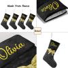 CUXWEOT Personalized Black Swirls Gold Print Bow Christmas Stockings Customize Name Candy Bag for Family Holiday Party Decorations Gift 17.52 x 7.87 Inch view 4