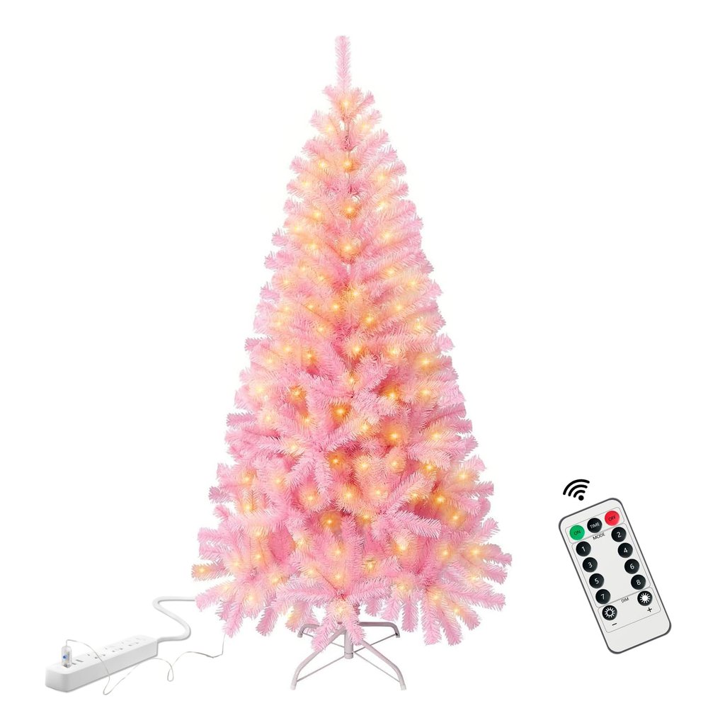4.5ft Small Pink Christmas Tree - 120 LED Lights 350 Pink Branch Tips Artificial Christmas Tree with Remote Timer - Xmas Girls Room