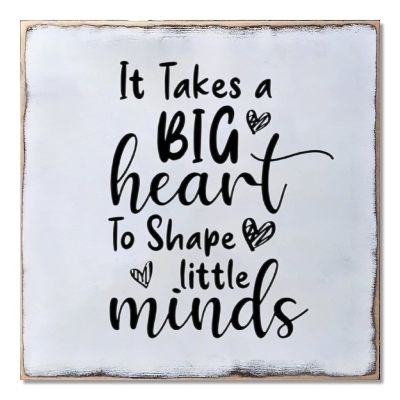 Aihesui Wood Sign Hanging Wall Decoration Farmhouse It Takes a Big Heart to Shape Little Minds Wall Art for Living Room Kitchen Batheroom Bedroom Office School 12x12inch