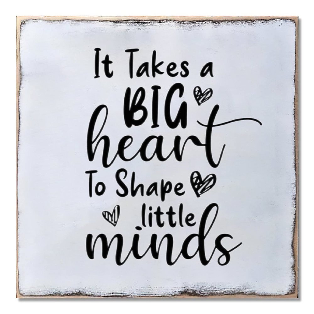 Aihesui Wood Sign Hanging Wall Decoration Farmhouse It Takes a Big Heart to Shape Little Minds Wall Art for Living Room Kitchen Batheroom Bedroom Office School 12x12inch