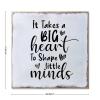 Aihesui Wood Sign Hanging Wall Decoration Farmhouse It Takes a Big Heart to Shape Little Minds Wall Art for Living Room Kitchen Batheroom Bedroom Office School 12x12inch view 2