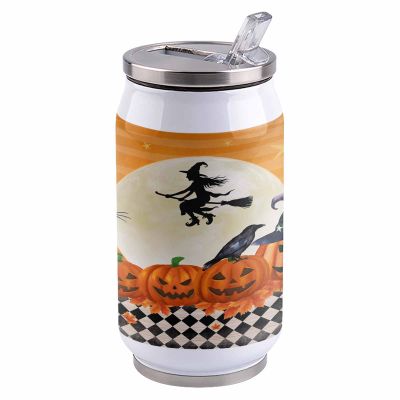 14oz Stainless Steel Tumbler with Lid & Straw-Double Wall Vacuum Insulated Travel Mug,Happy Halloween Horror Witch Pumpkins Buffalo Diamond Plaid Water Bottle Beverage Drinks Cup for Adults Kids
