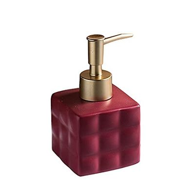 Layboo Modern Style Ceramic Hand Soap Dispenser, Decorative Liquid Soap & Lotion Dispenser Hand Soap Dispenser, for Kitchen or Bathroom Countertops 220ML/0.058gallon (Jujube red)